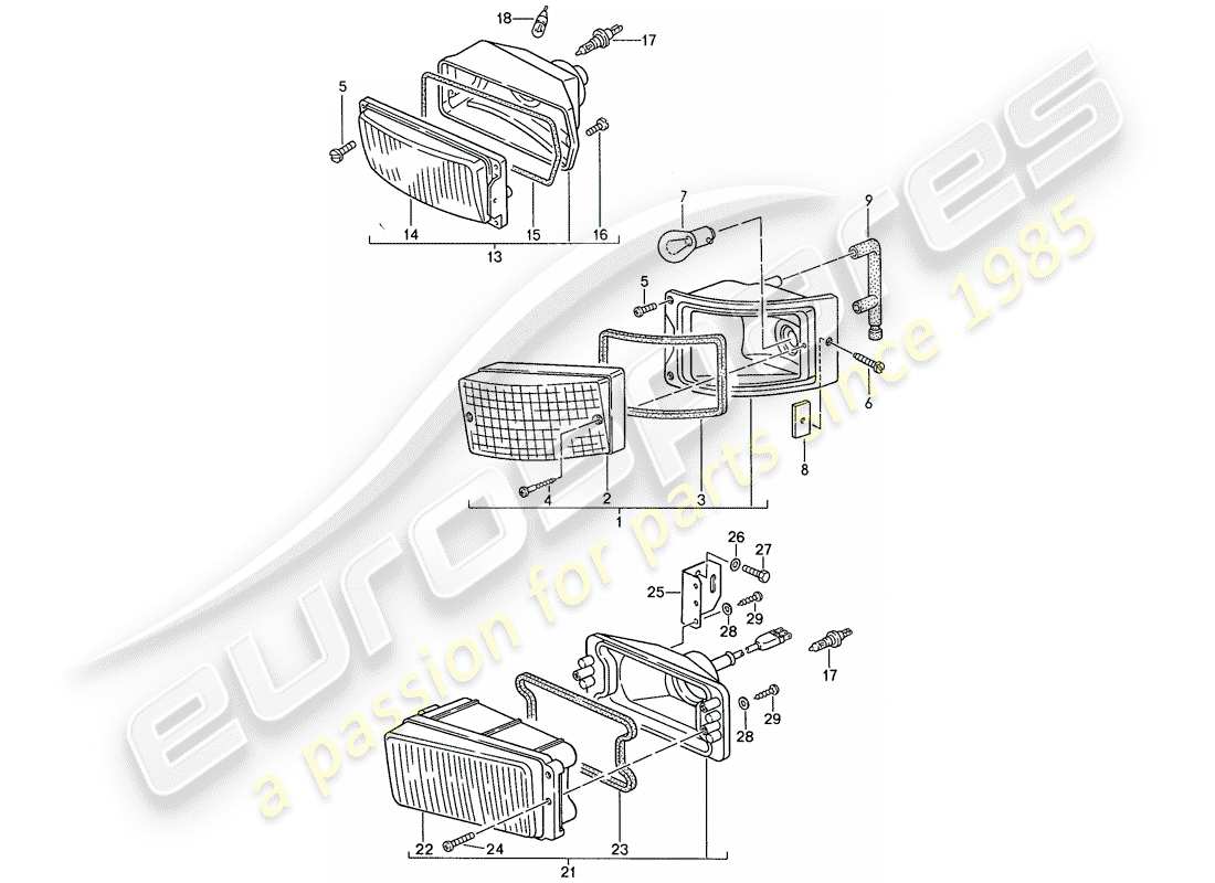 porsche 944 (1990) additional headlight - fog lights - turn signal part diagram