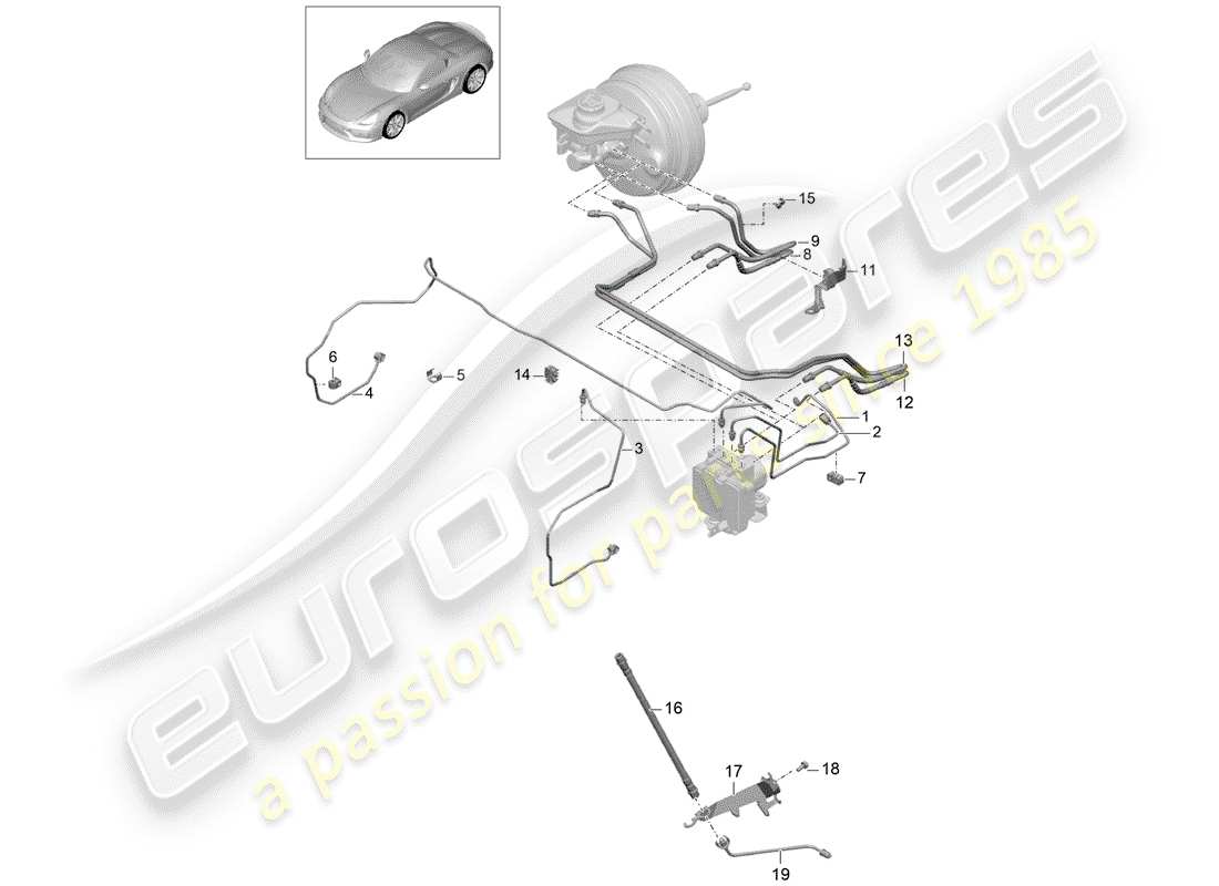 porsche boxster spyder (2016) brake lines part diagram