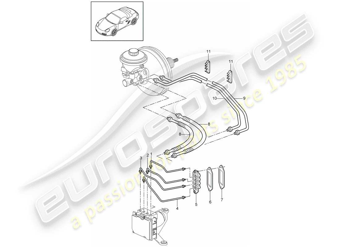 porsche boxster 987 (2012) brake lines part diagram