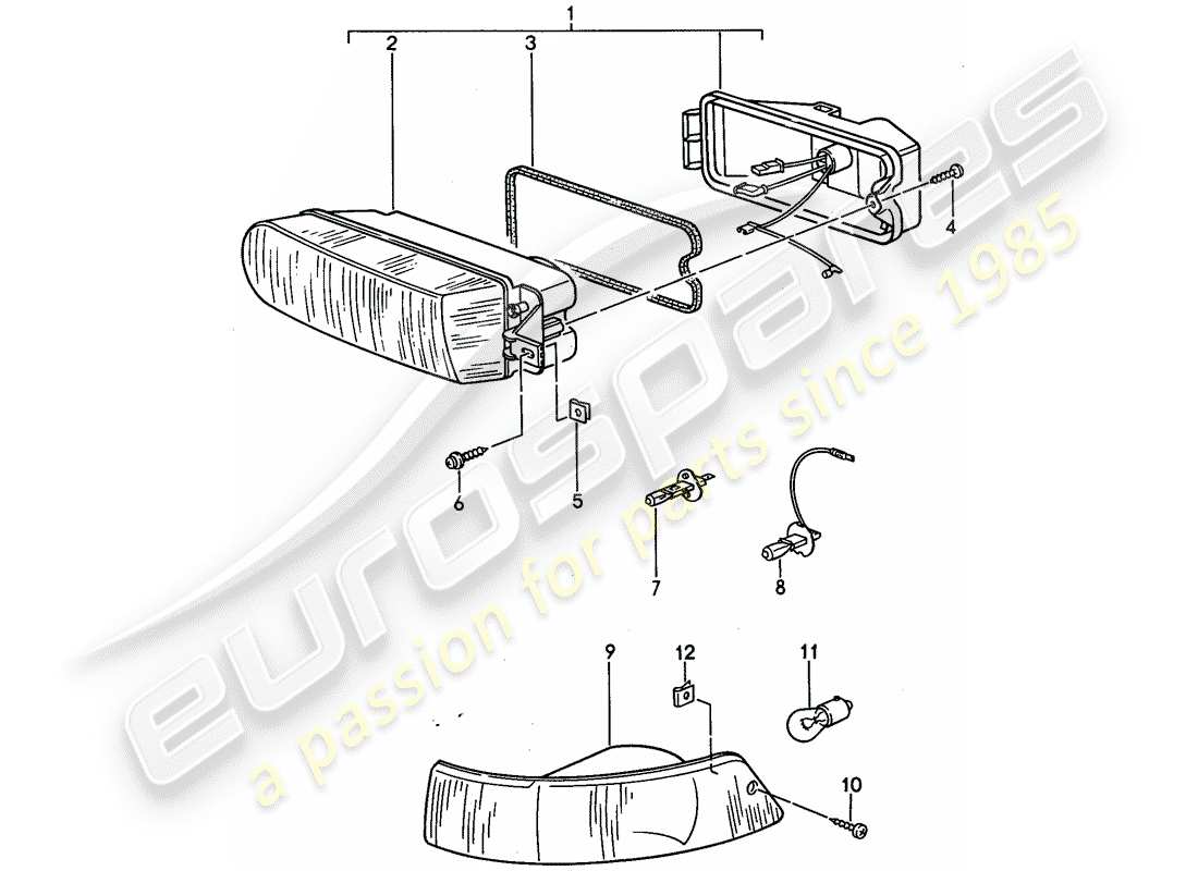 porsche 968 (1995) additional headlight - turn signal part diagram