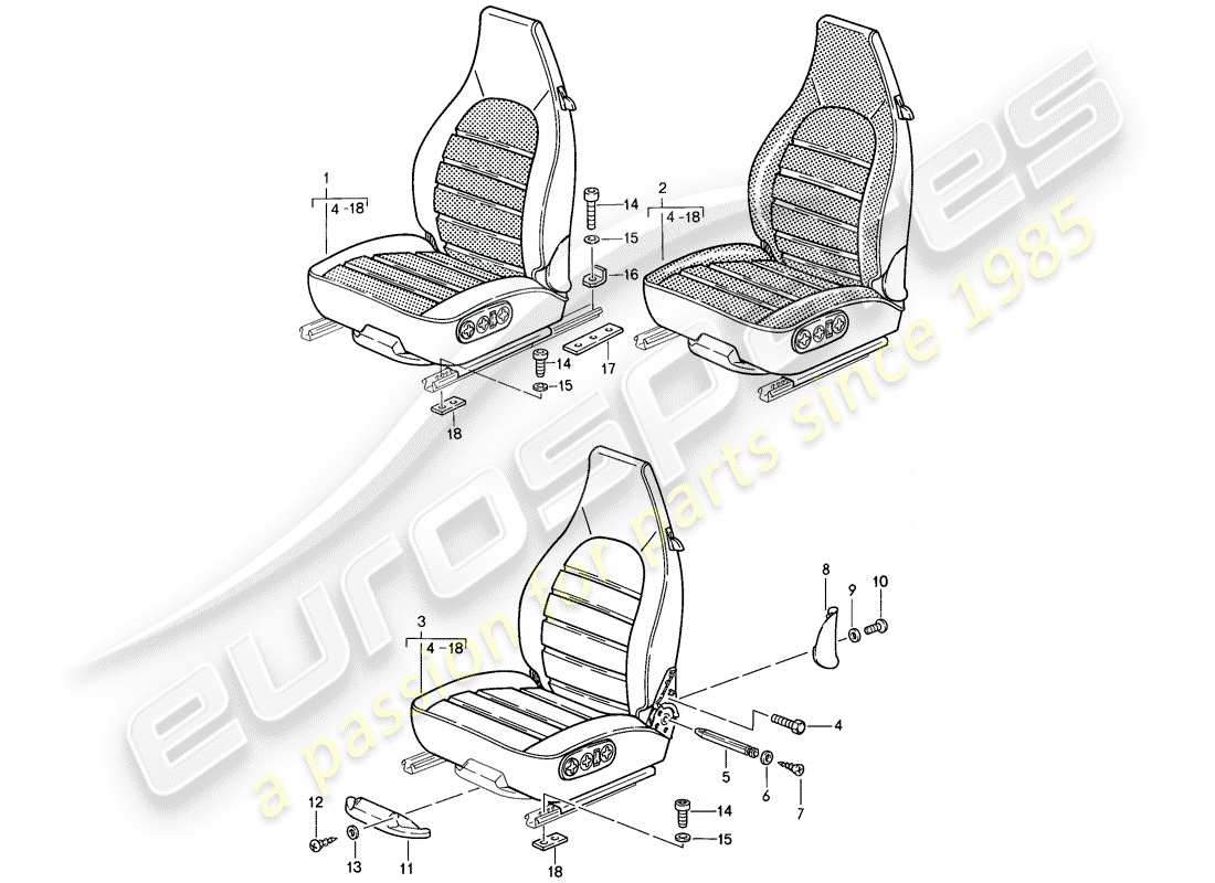 porsche 911 (1987) seat - complete part diagram