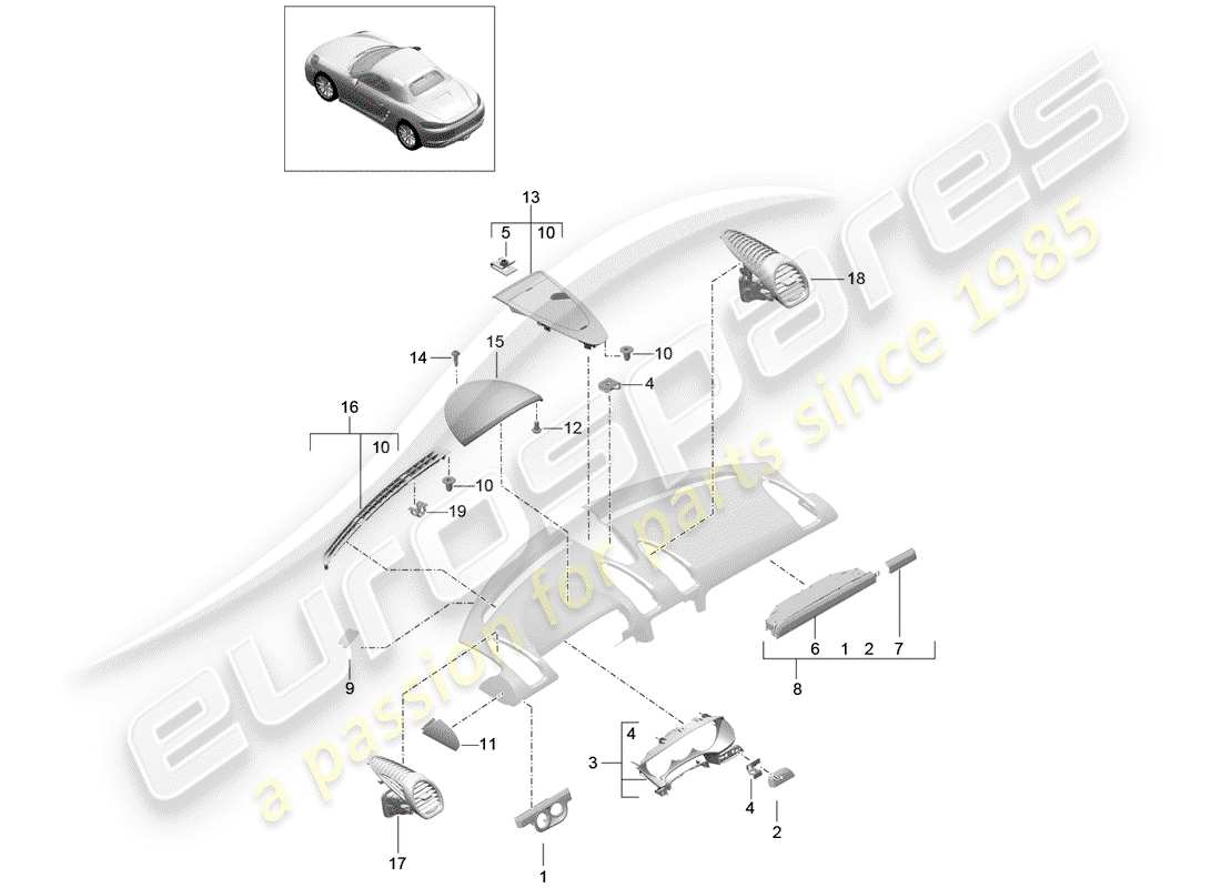 porsche 718 boxster (2019) accessories part diagram