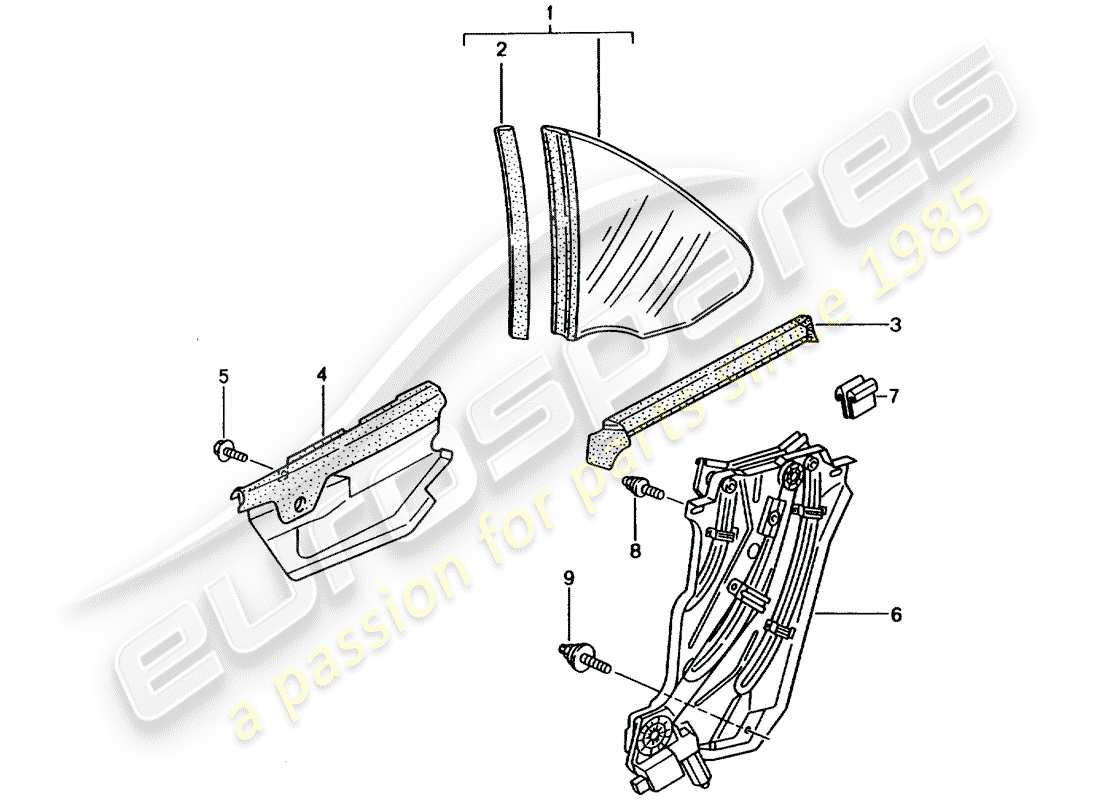 porsche 996 (2002) side window part diagram