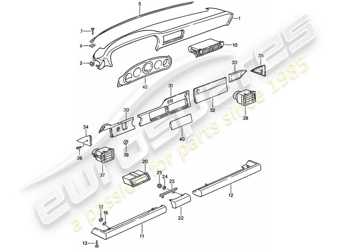 porsche 911 (1987) dashboard - with installation parts part diagram