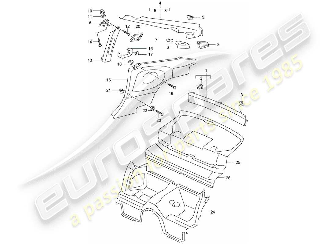 porsche 996 (1998) trims part diagram