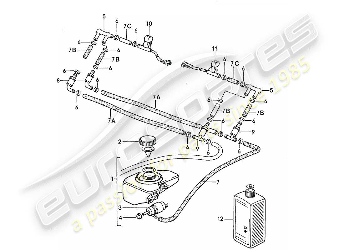 porsche 911 (1987) intensive windscreen washer part diagram