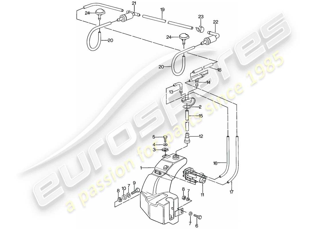 porsche 944 (1983) windshield washer unit part diagram