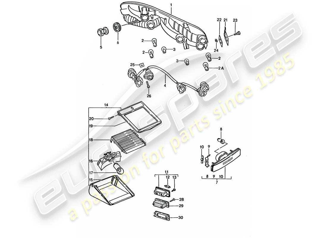 porsche 928 (1992) rear light part diagram