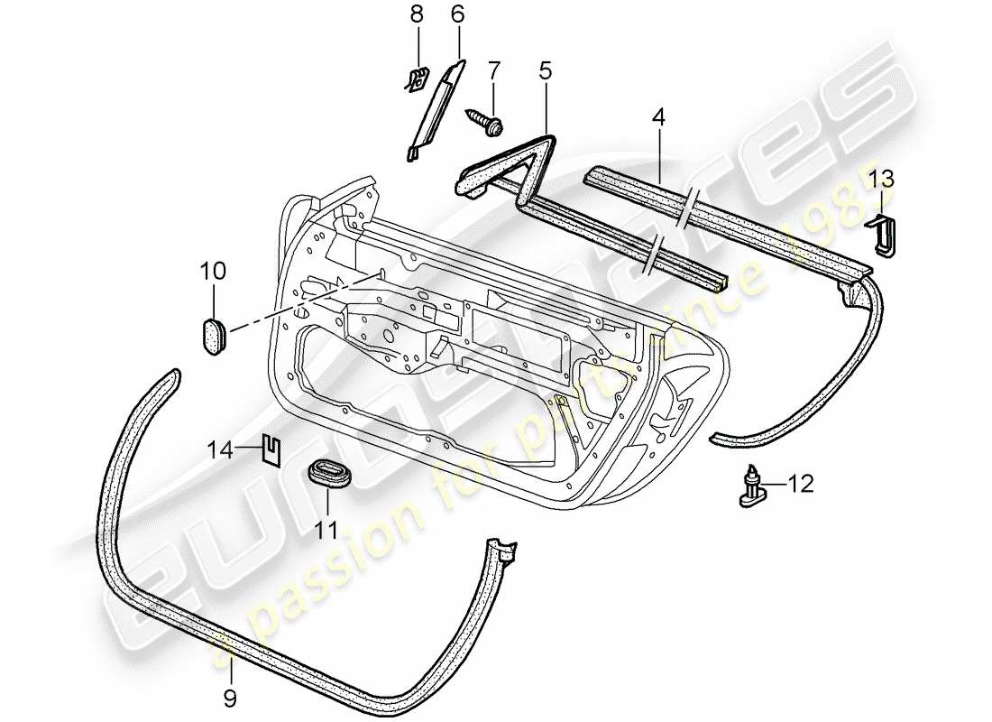 porsche 996 gt3 (2005) door seal part diagram