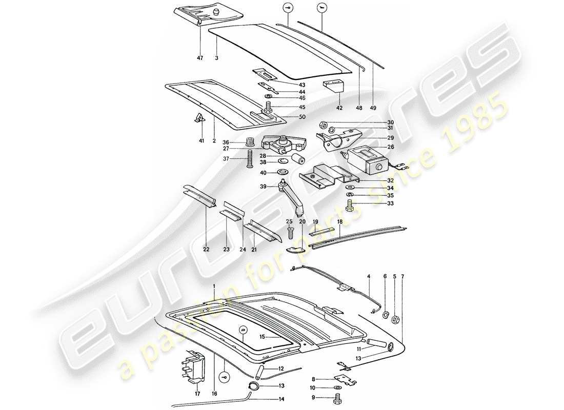 porsche 911 (1977) sliding/tilting roof - electric part diagram