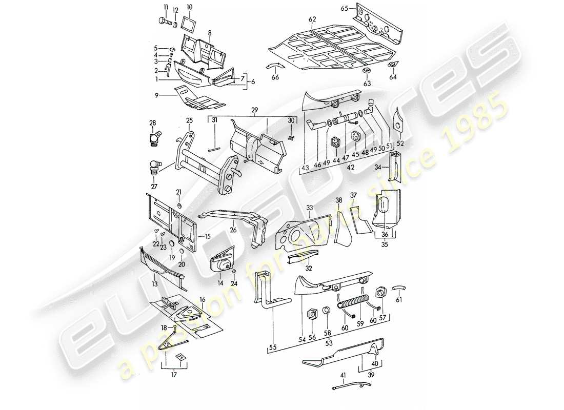 porsche 356b/356c (1963) frame - single parts part diagram