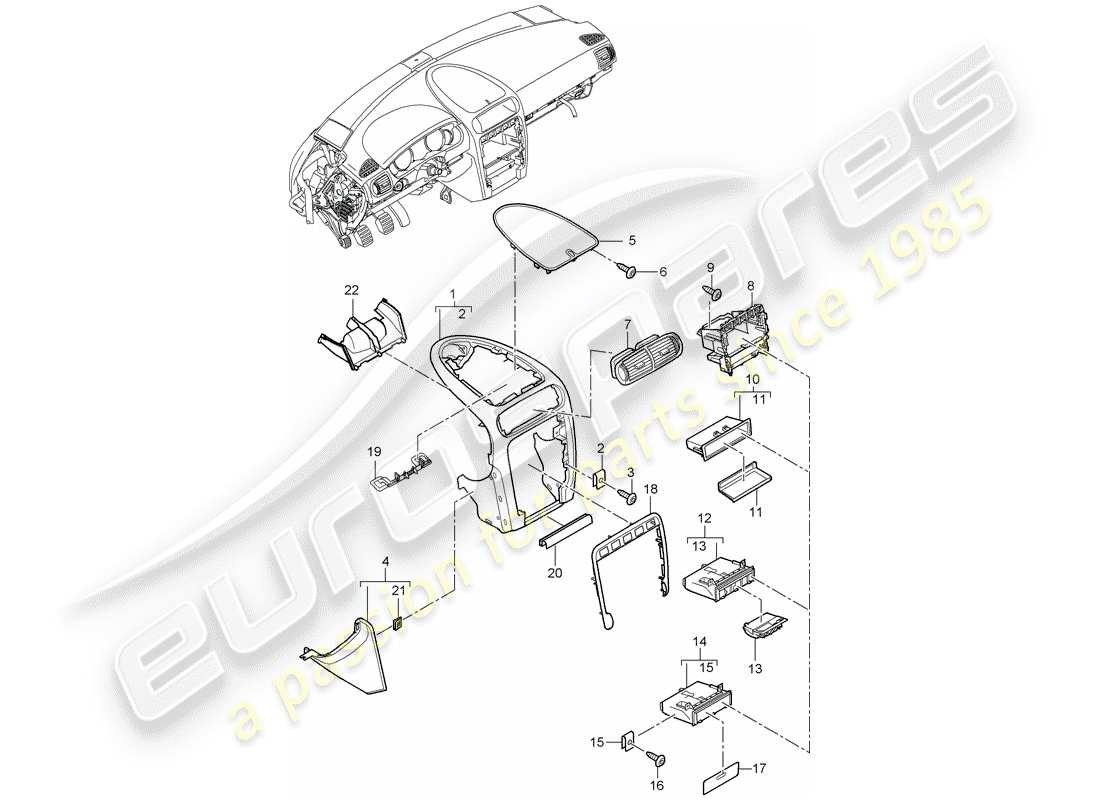 porsche cayenne (2010) dash panel trim part diagram