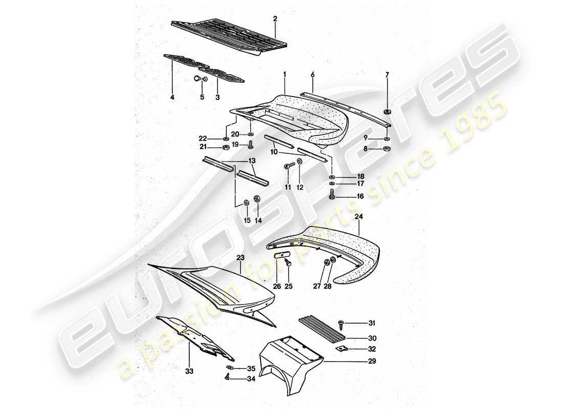 porsche 911 turbo (1977) rear spoiler part diagram