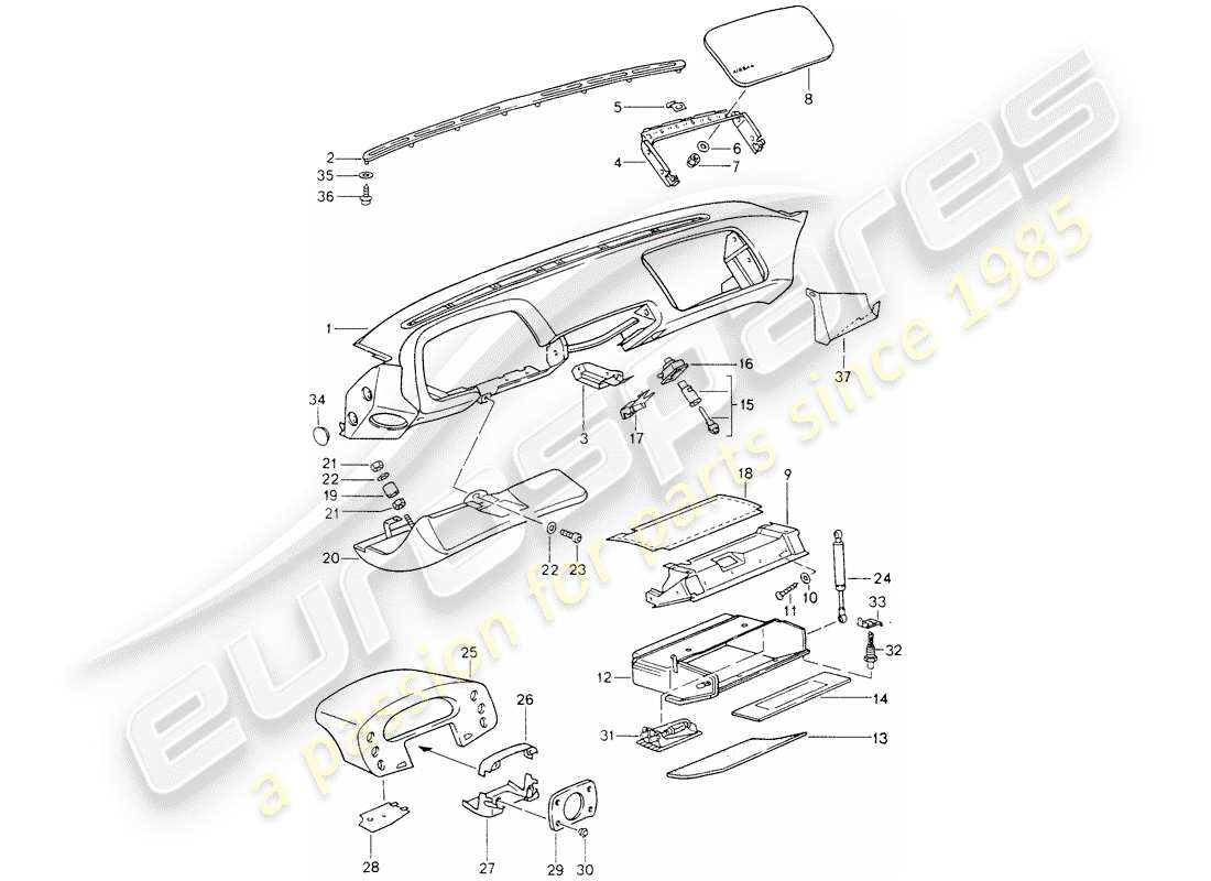 porsche 928 (1987) dash panel trim - airbag - - d - mj 1990>> part diagram