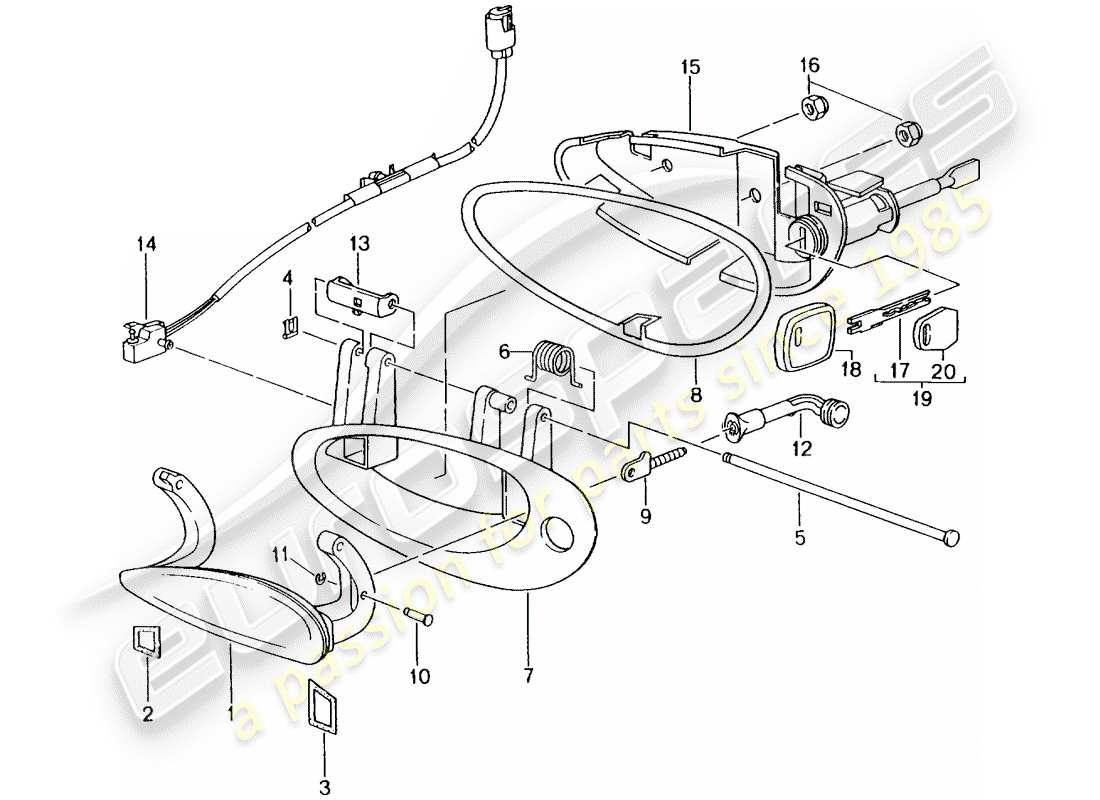 porsche 996 gt3 (2005) door handle part diagram