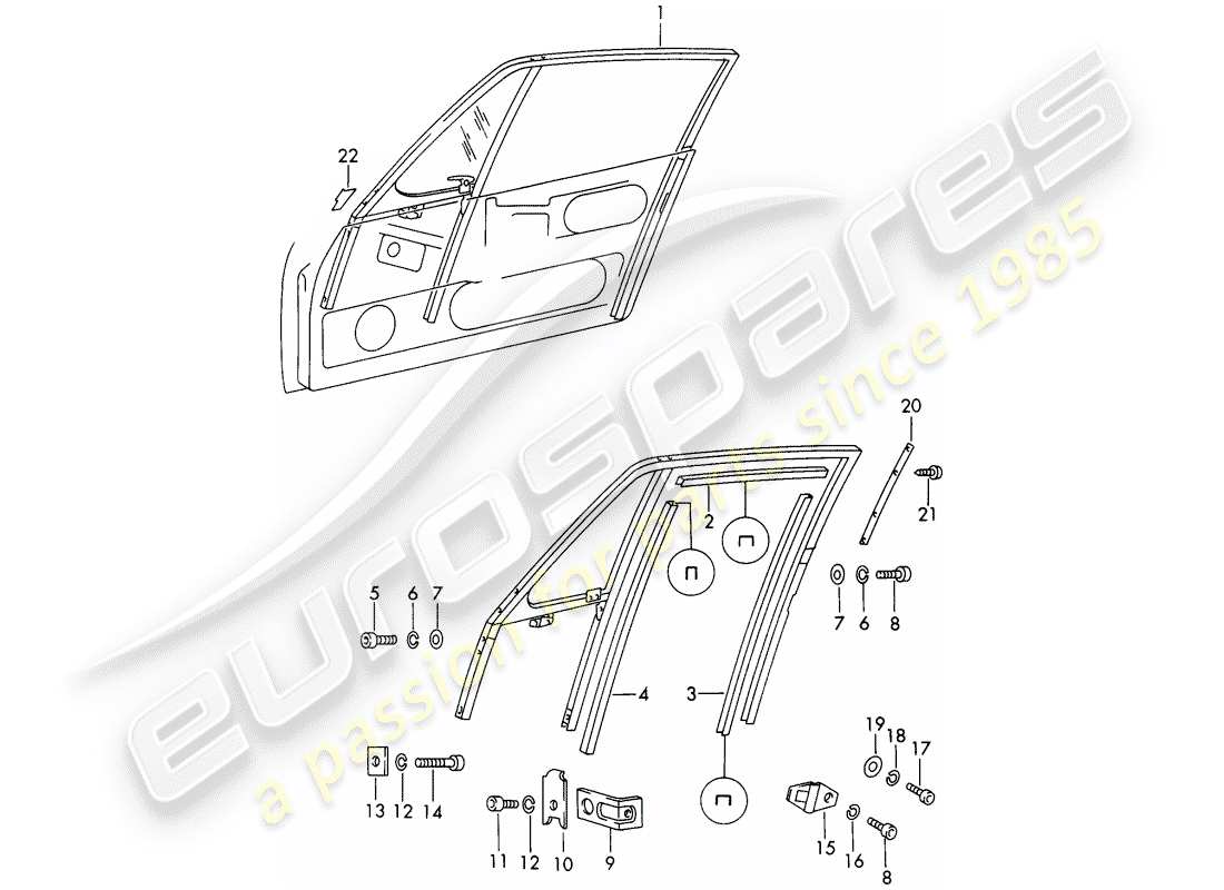 porsche 911/912 (1968) window frame part diagram