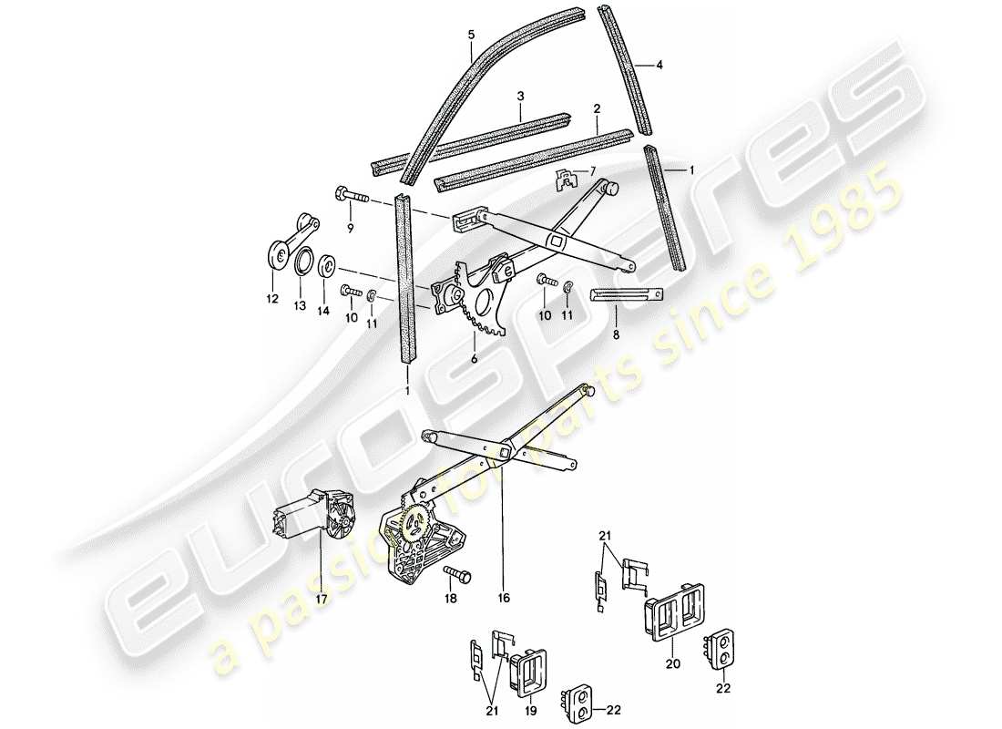 porsche 924 (1977) installation parts - door window - window regulator part diagram