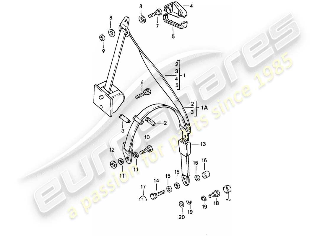 porsche 928 (1986) seat belt - automatic part diagram