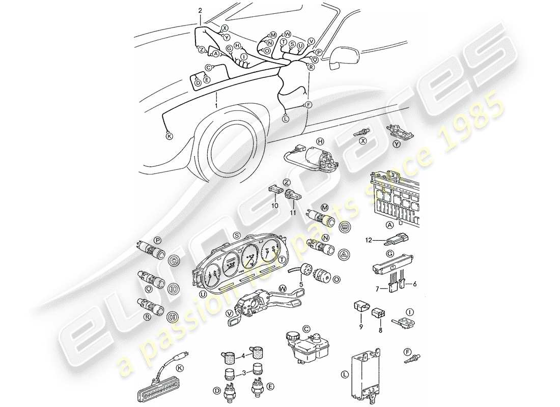 porsche 928 (1987) harness - dashboard part diagram