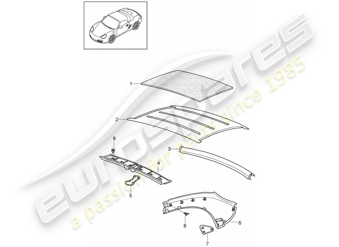 porsche boxster 987 (2012) hardtop part diagram