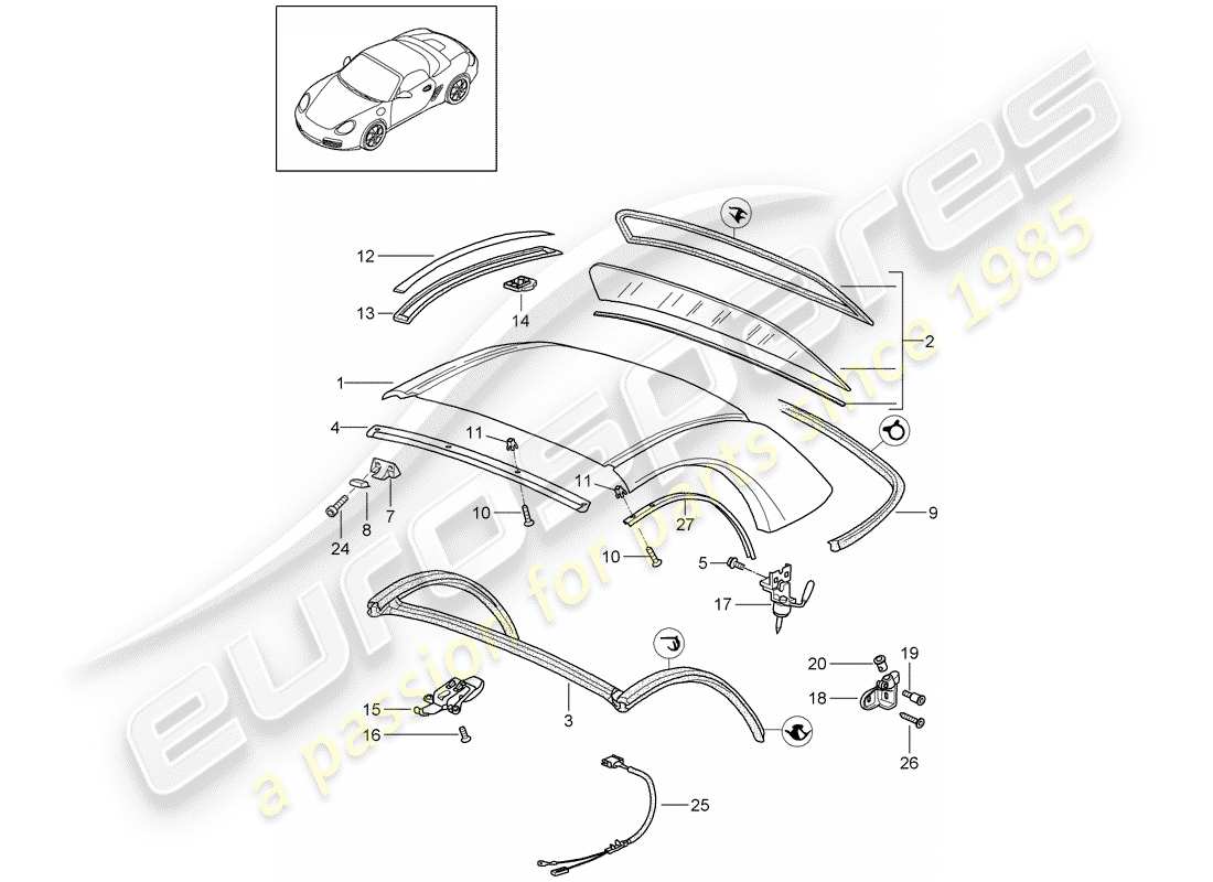 porsche boxster 987 (2010) hardtop part diagram