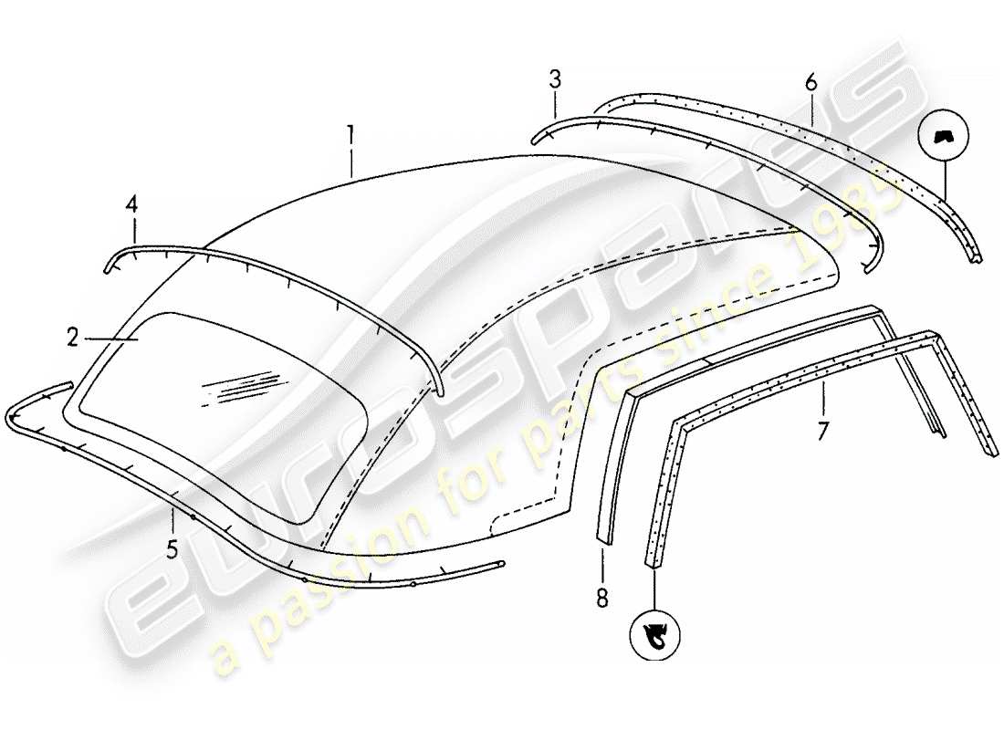 porsche 356/356a (1956) convertible top covering part diagram