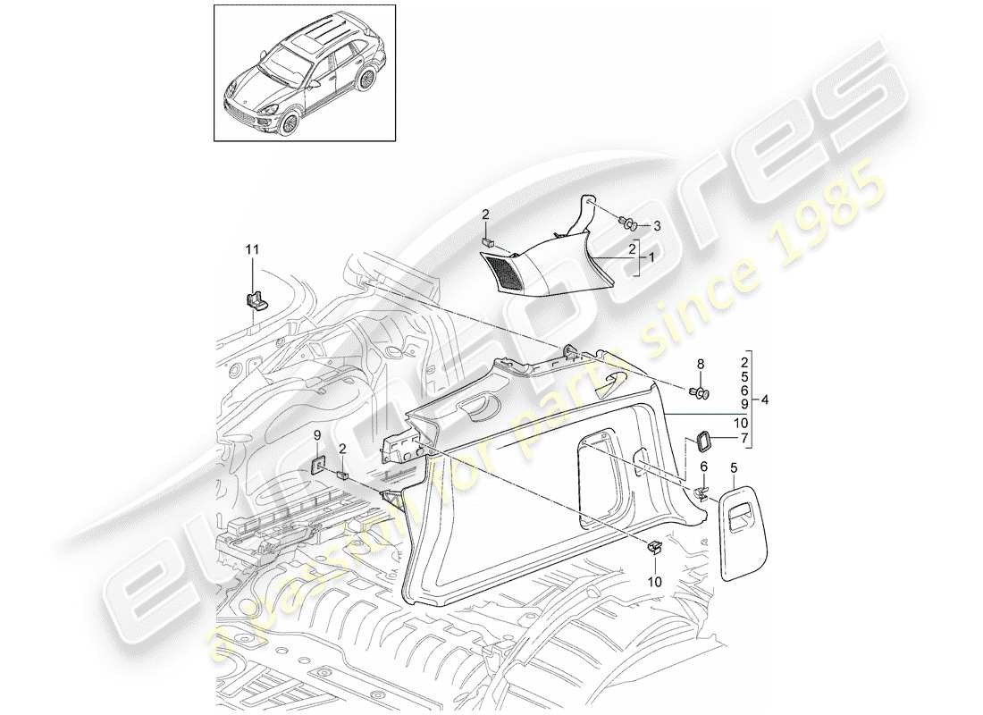 porsche cayenne e2 (2015) lining part diagram