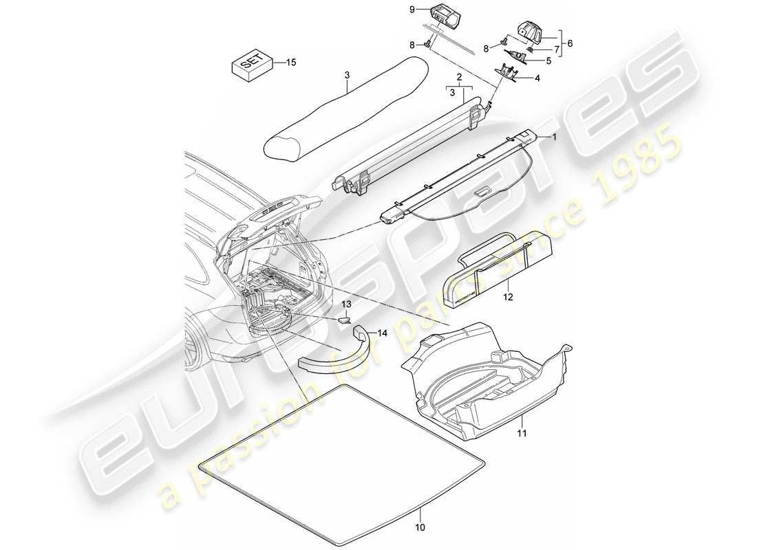 porsche cayenne e2 (2018) luggage compartment cover part diagram