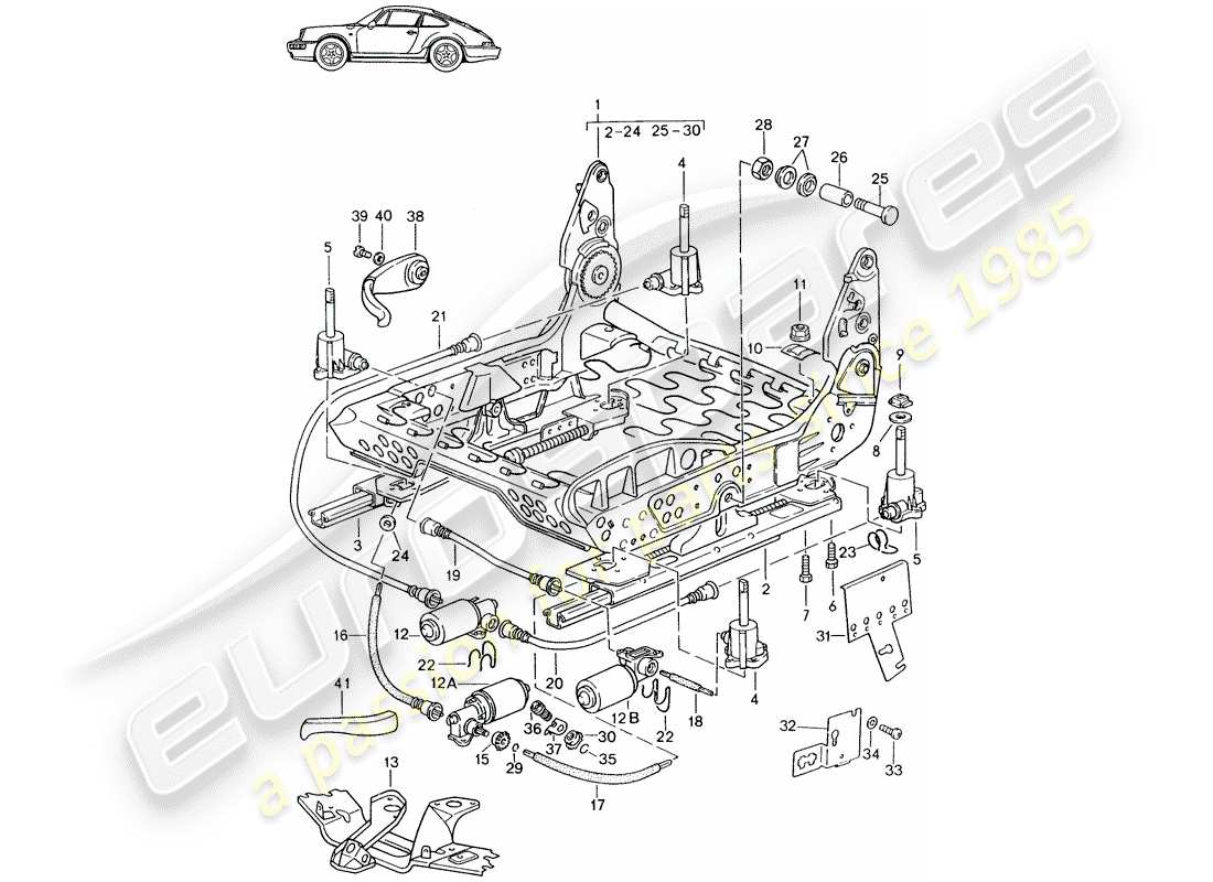 porsche seat 944/968/911/928 (1987) frame for seat - electrically adjustable - d - mj 1989>> - mj 1994 part diagram