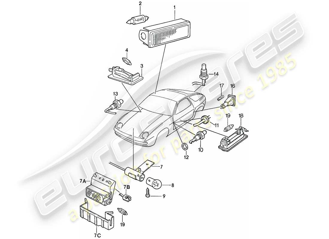 porsche 928 (1989) interior lights part diagram