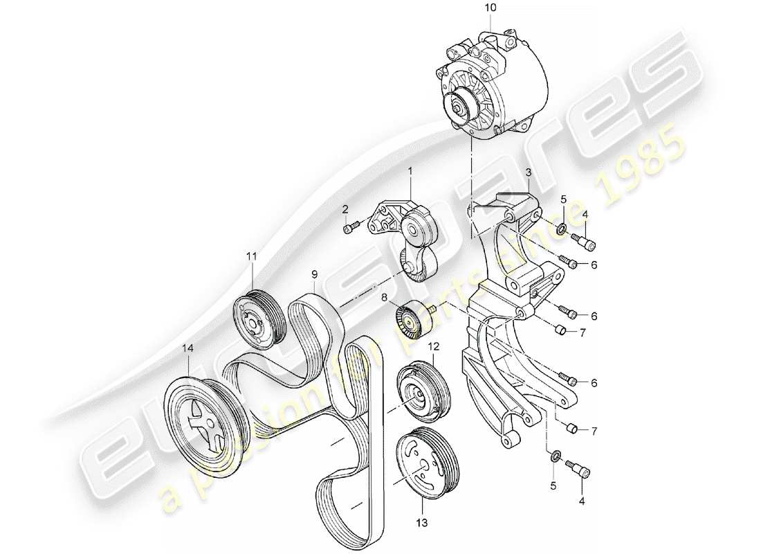 porsche cayenne (2006) belt tensioning damper part diagram