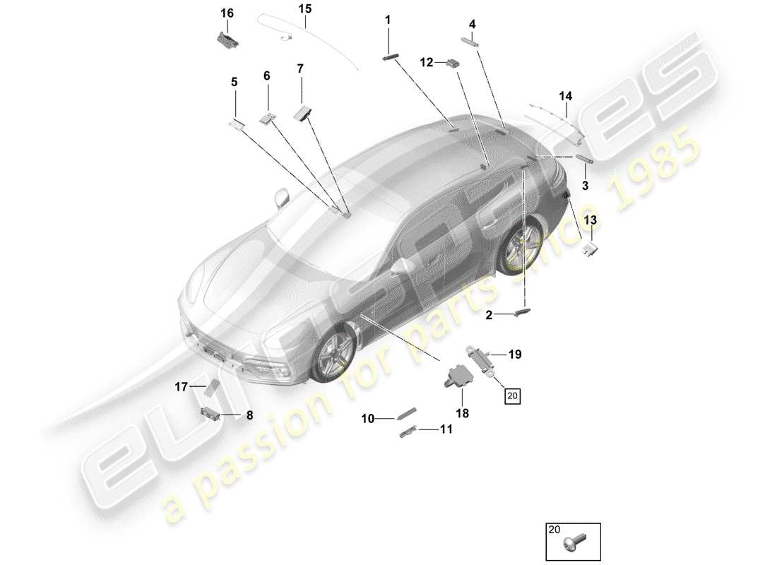 porsche panamera 971 (2018) antenna booster part diagram