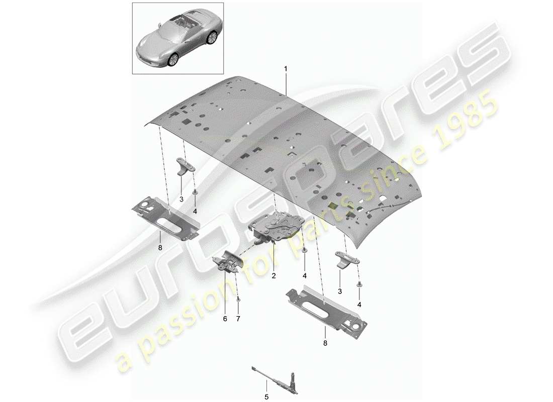 porsche 991 (2015) top frame part diagram