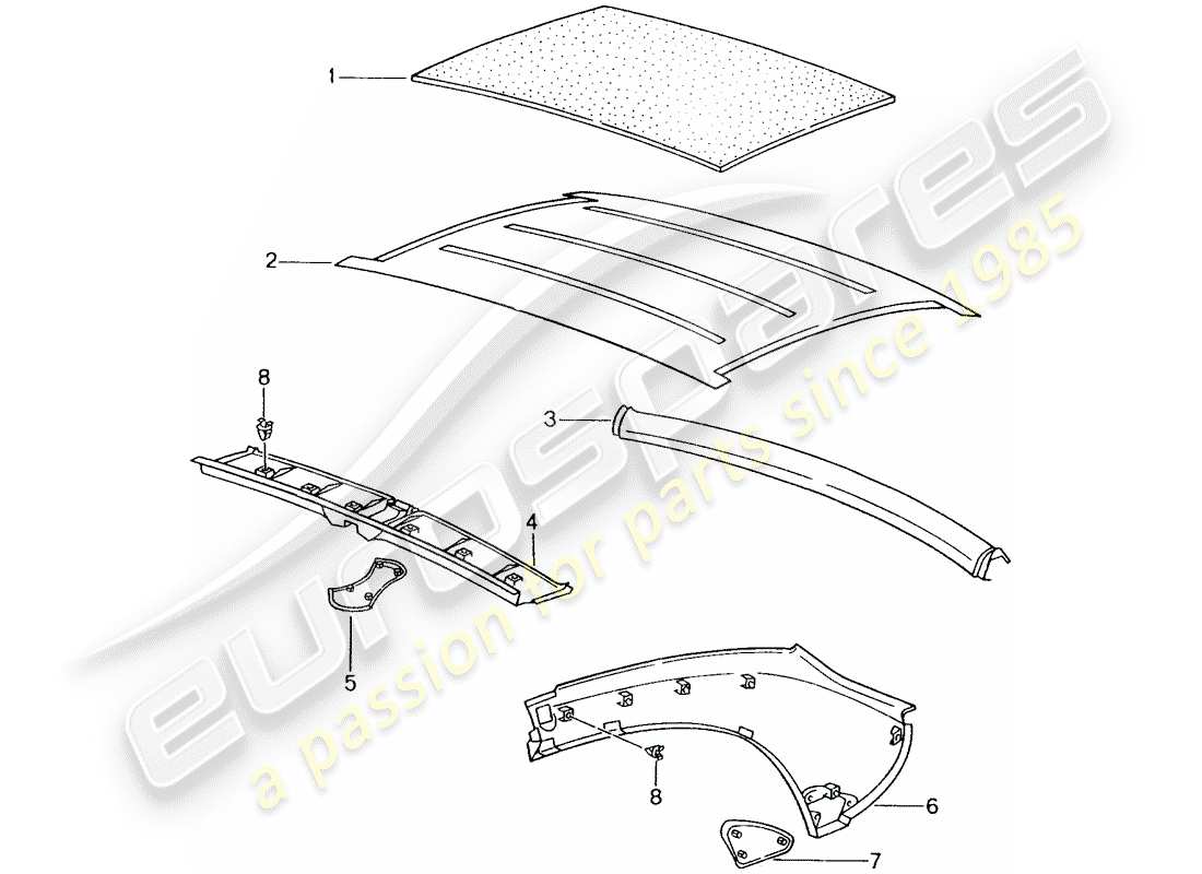 porsche boxster 986 (2000) hardtop - interior equipment part diagram