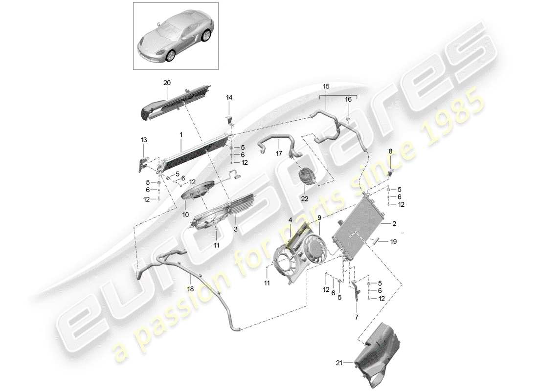 porsche 718 cayman (2020) water cooling part diagram