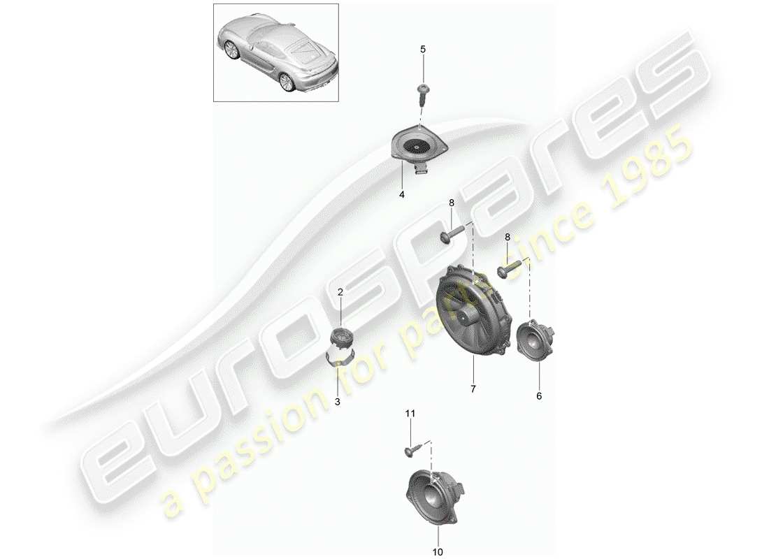 porsche cayman gt4 (2016) loudspeaker part diagram