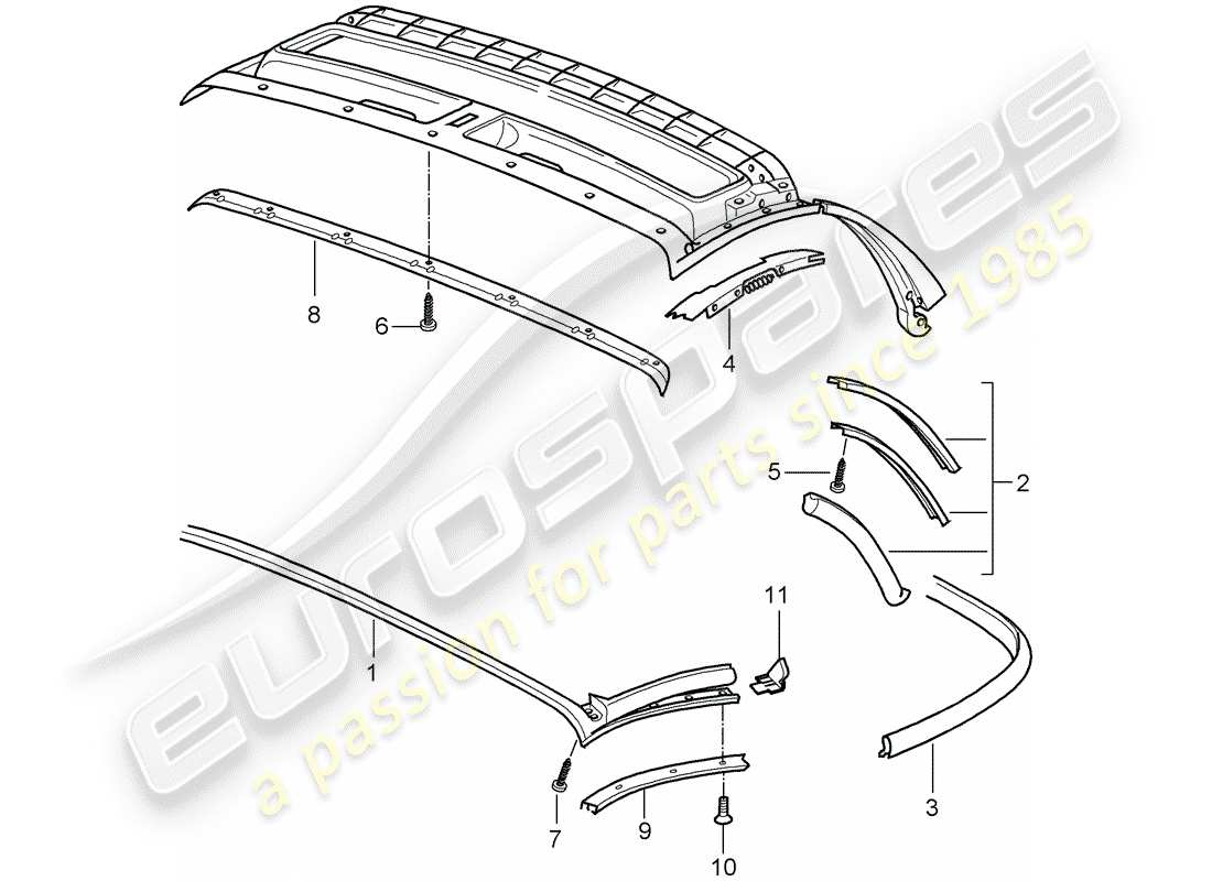 porsche boxster 987 (2010) convertible top part diagram