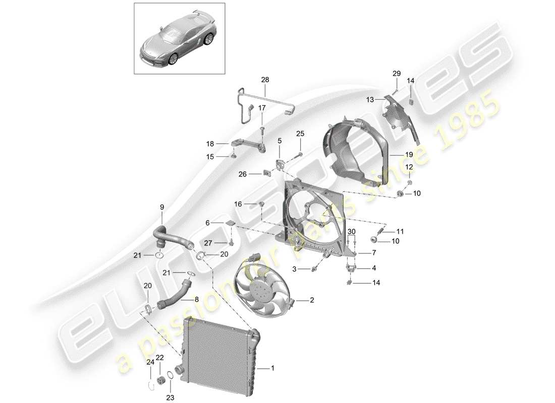 porsche cayman gt4 (2016) water cooling 2 part diagram