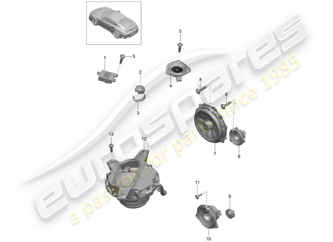 porsche 991 turbo (2015) loudspeaker part diagram