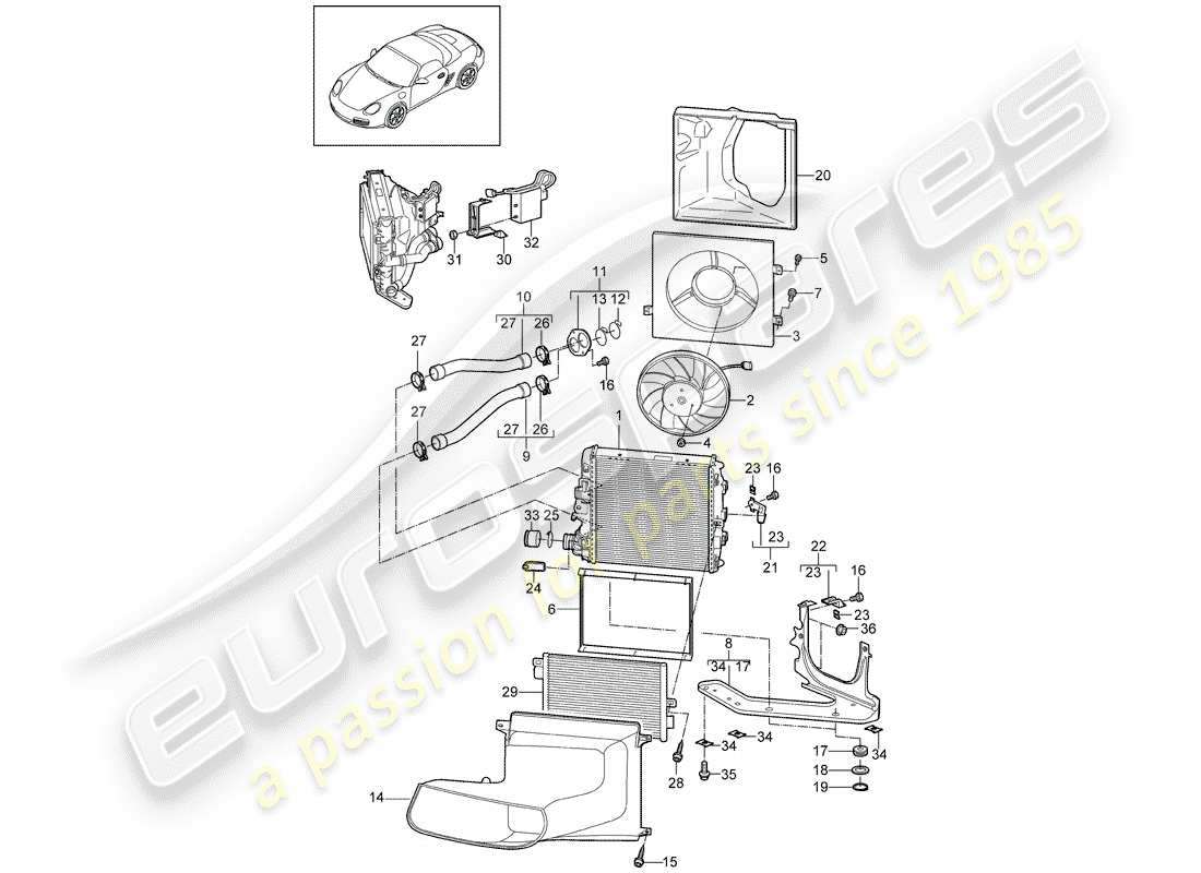 porsche boxster 987 (2010) water cooling 3 part diagram