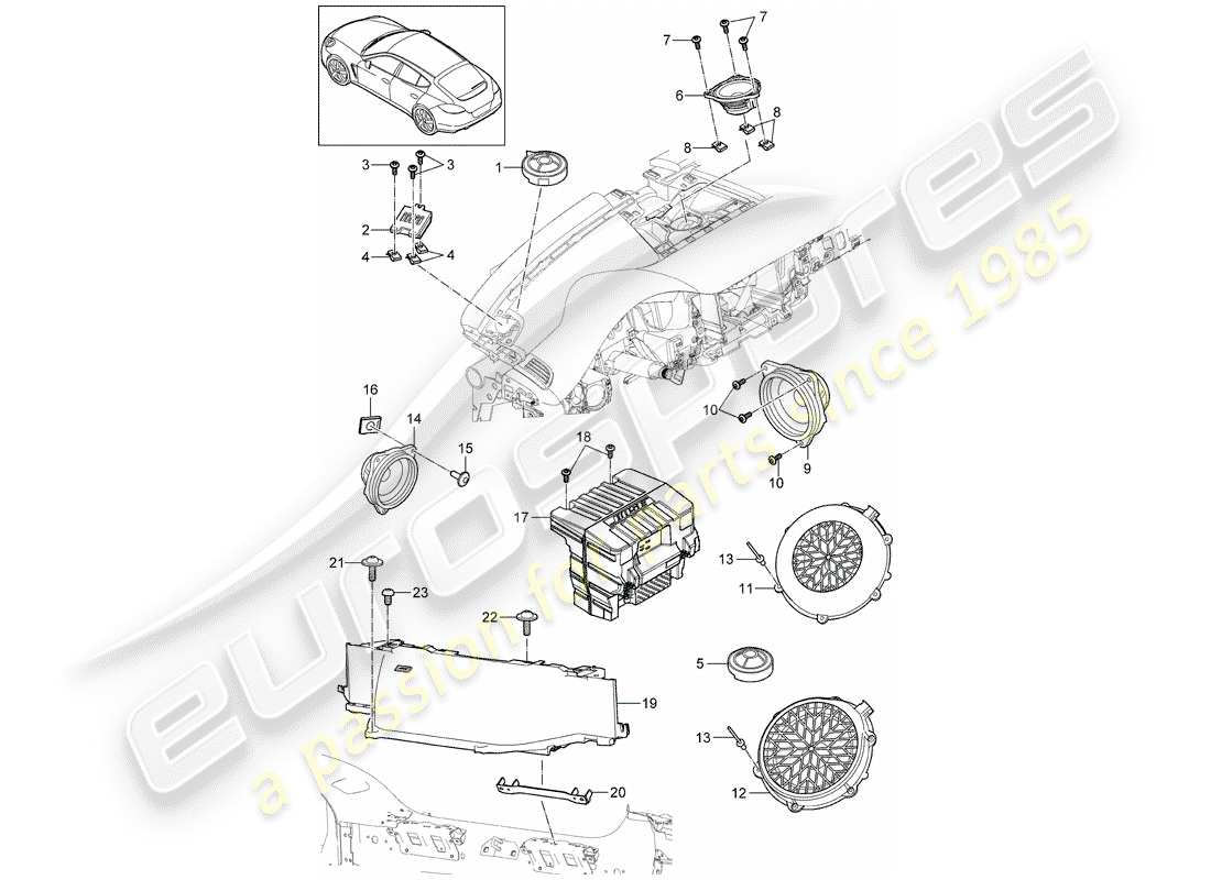 porsche panamera 970 (2010) loudspeaker part diagram