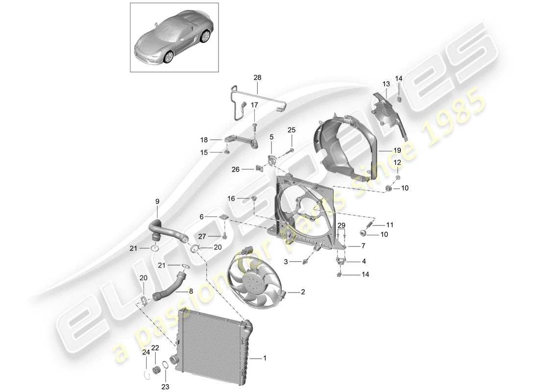 porsche boxster spyder (2016) water cooling 2 part diagram