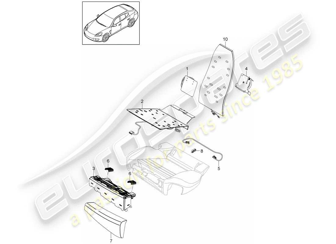 porsche panamera 970 (2012) lumbar support adjustment part diagram