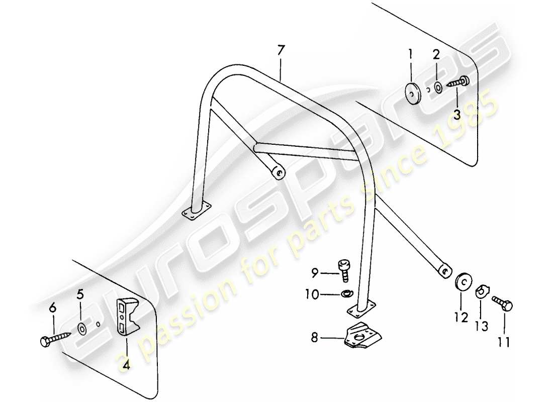 porsche 911/912 (1968) roll bar - number plate - mount part diagram