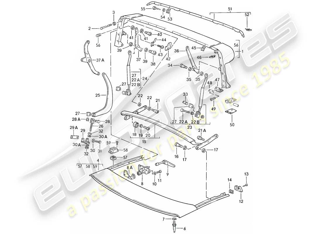 porsche 911 (1986) main bow - roof frame - single parts part diagram