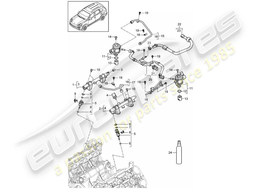 porsche cayenne e2 (2017) fuel collection pipe part diagram