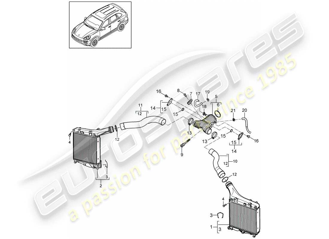 porsche cayenne e2 (2017) charge air cooler part diagram