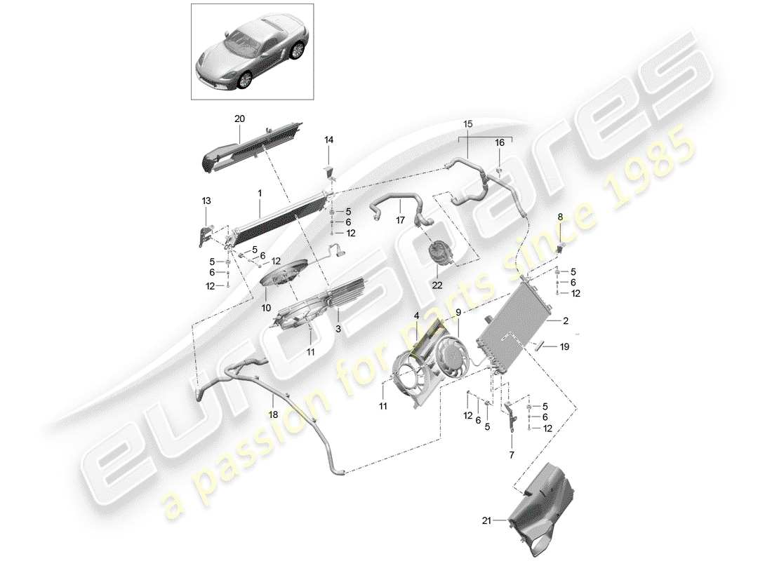 porsche 718 boxster (2017) water cooling part diagram