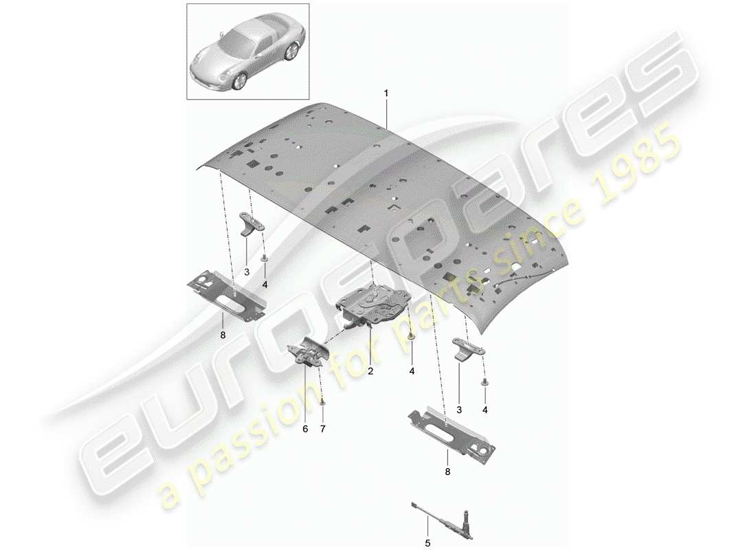 porsche 991 (2014) top frame part diagram