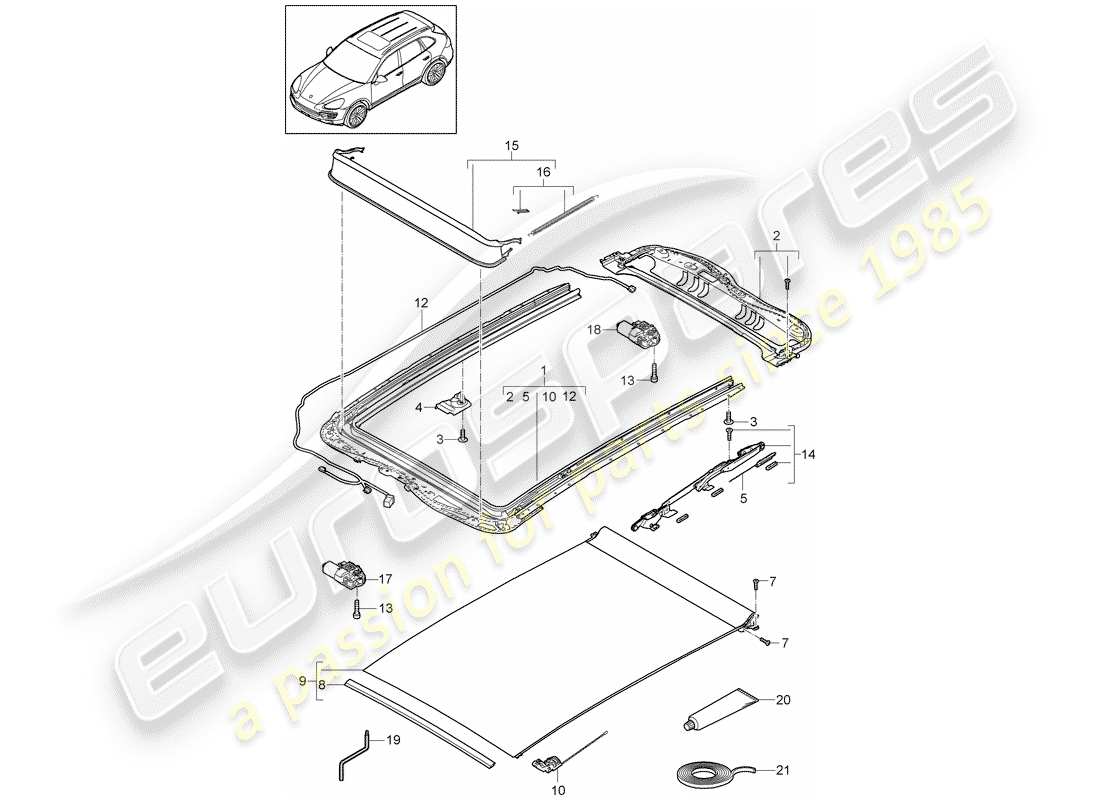 porsche cayenne e2 (2018) glass roof part diagram